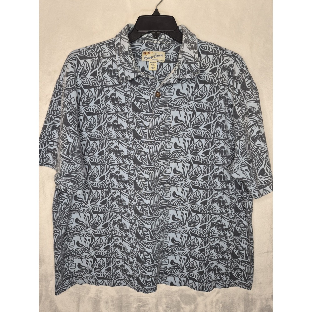 Crazy Shirts Hawaiian Hibiscus Floral Polo Shirt Blue Mens XXL 26x28